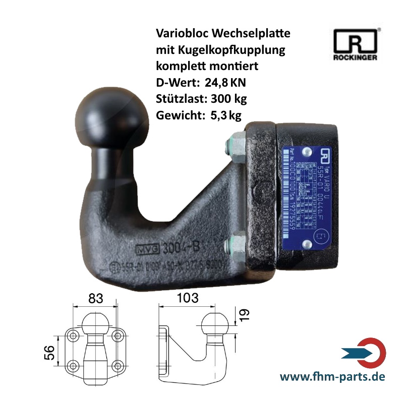 Variobloc Wechselplatte mit Kupplungskugel ROKK390