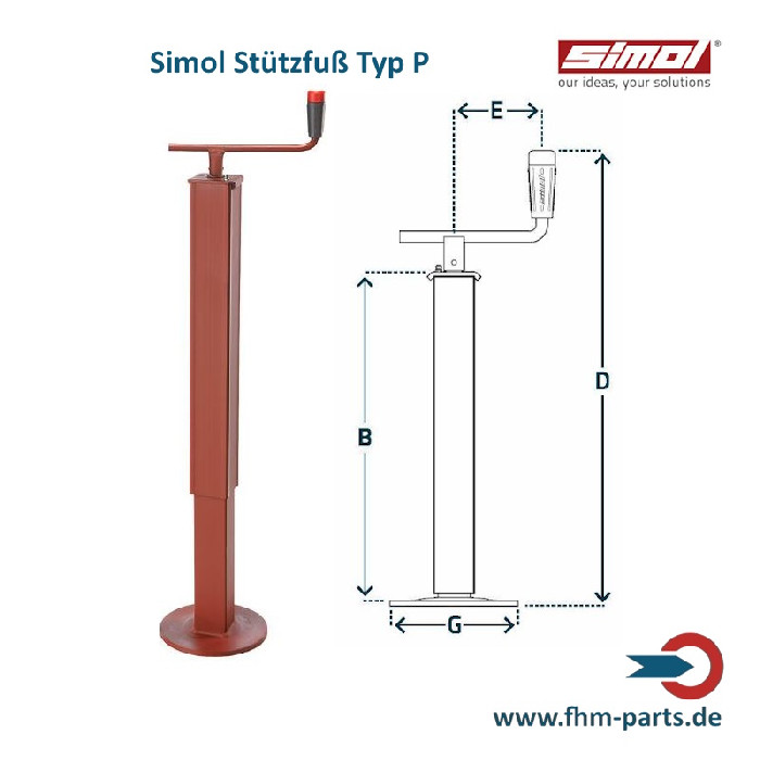 SIMOL Stützfuß mechanisch Kipper Anhänger diverse 300kg bis 1200kg