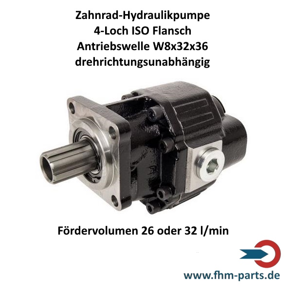 Zahnrad-Hydraulikpumpe 26 oder 32 l/min 4-Loch ISO